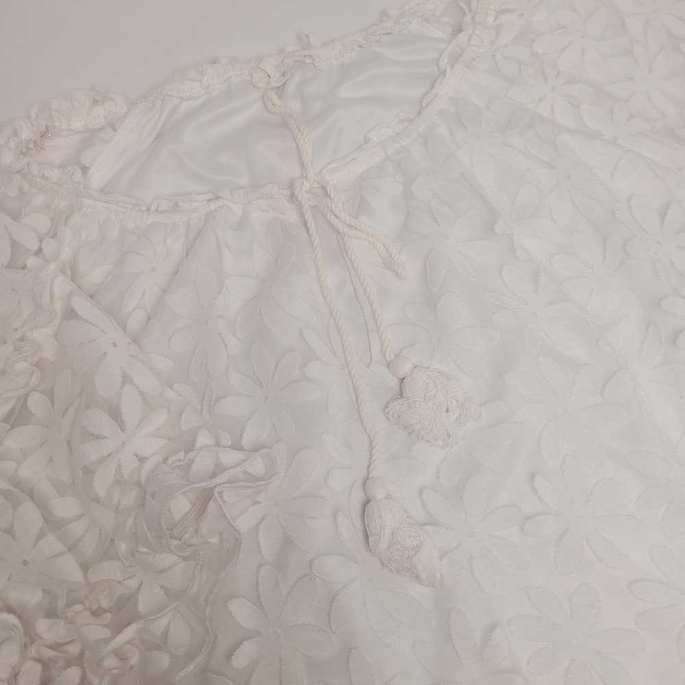 Siren Lily Floral Lace Blouse‎ Womens 2X White Excellent Tassel Drawstring Top